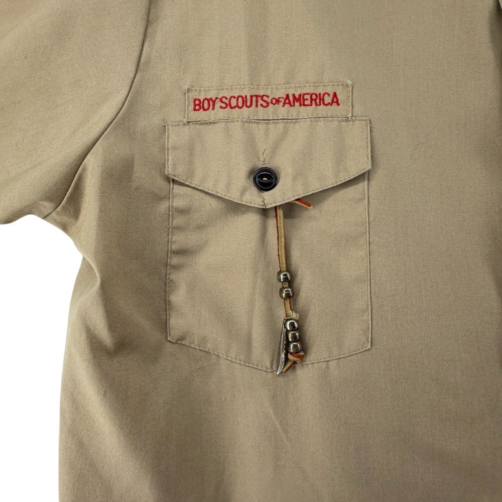 Vintage Boy Scouts of America Uniform Shirt Mens XL Tan Long Sleeve BSA Patches - Picture 7 of 9